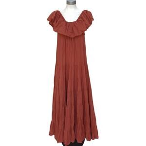 ERIKA PENA Rita Bohemian Maxi tiered ruffle off shoulder dress Sienna M / L NEW